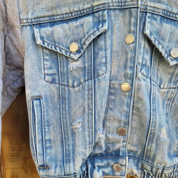 BlankNYC Denim Hood Jersey Quilted Truck Jacket Womens Size M - Picture 4 of 14